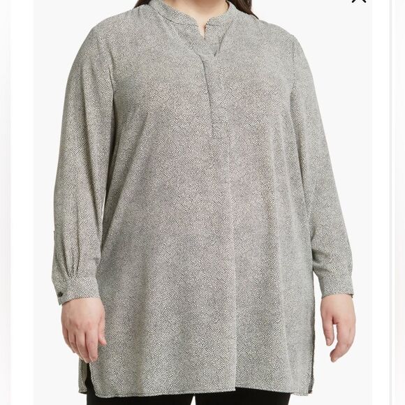 Anne Klein Popover Tunic Blouse - Black and White XXL - Picture 1 of 11